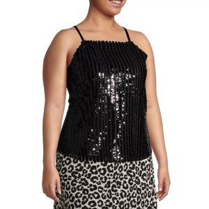 No Boundaries Juniors' Size Large Black High Neck Sequin Cami Top